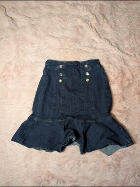 bebe Dark Blue Denim Ruffled Hem Skirt